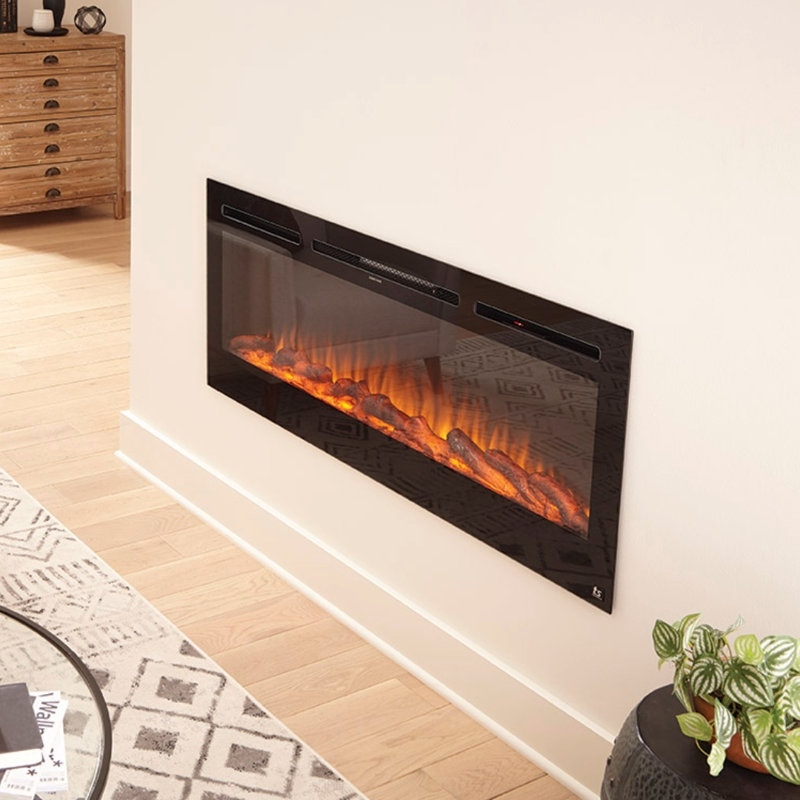 Sideline 60" Black Recessed Electric Fireplace with Realistic Flames