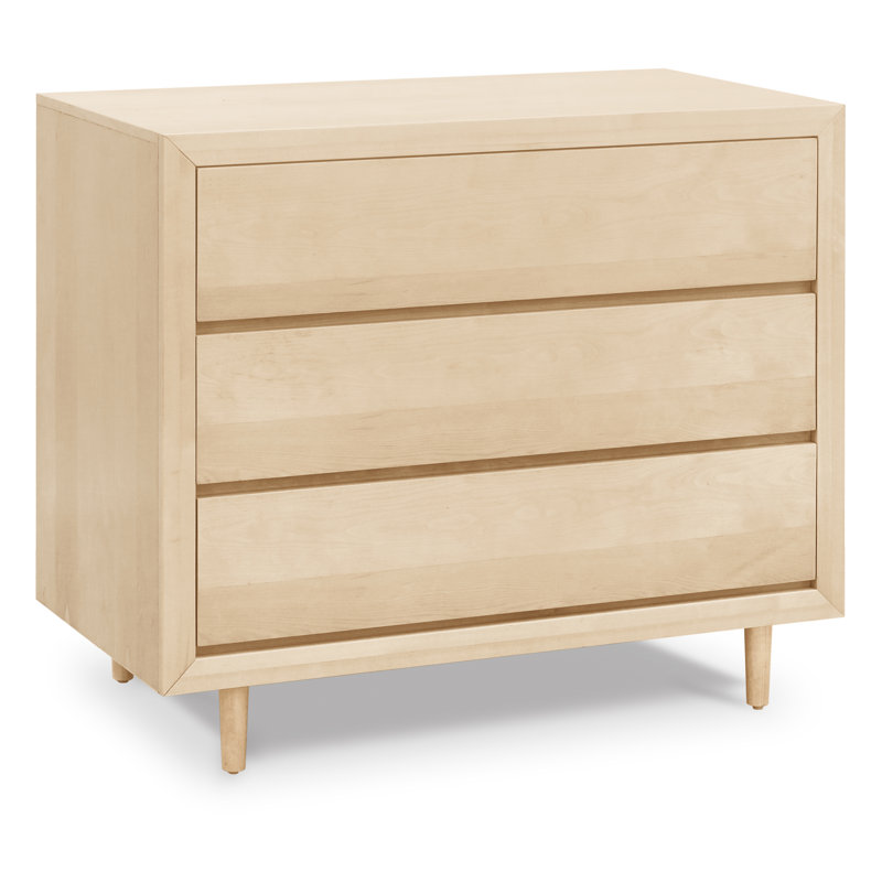 Mid-Century Natural Birch 3-Drawer Nursery Dresser with Soft Close