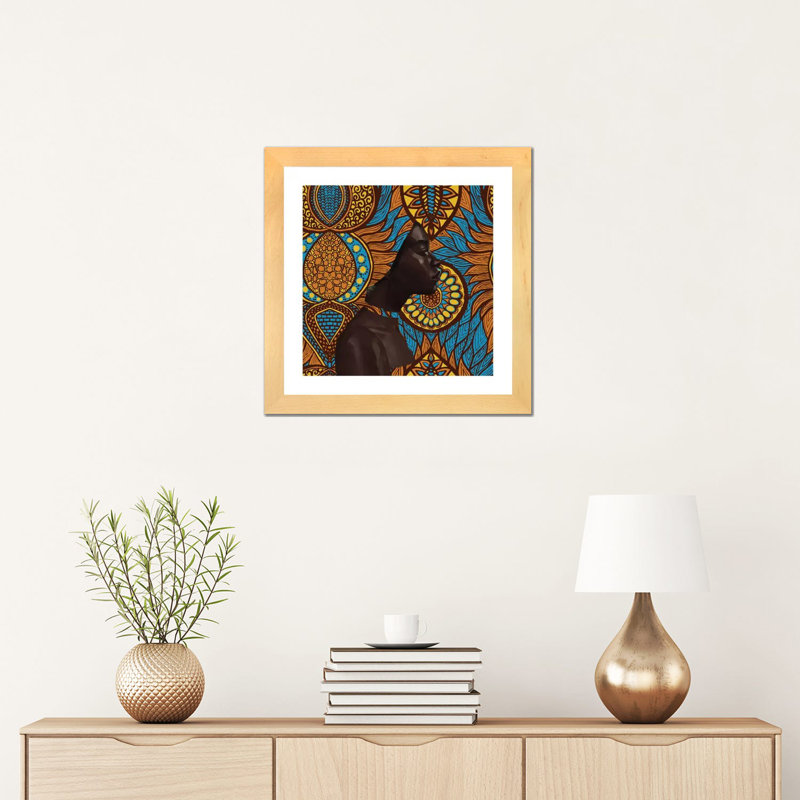 Série de cire par Adekunle Adeleke-reproduction d’art, H 16 po x l 16 po x p 1 po, Toile avec cadre en bois beige, Blanc
