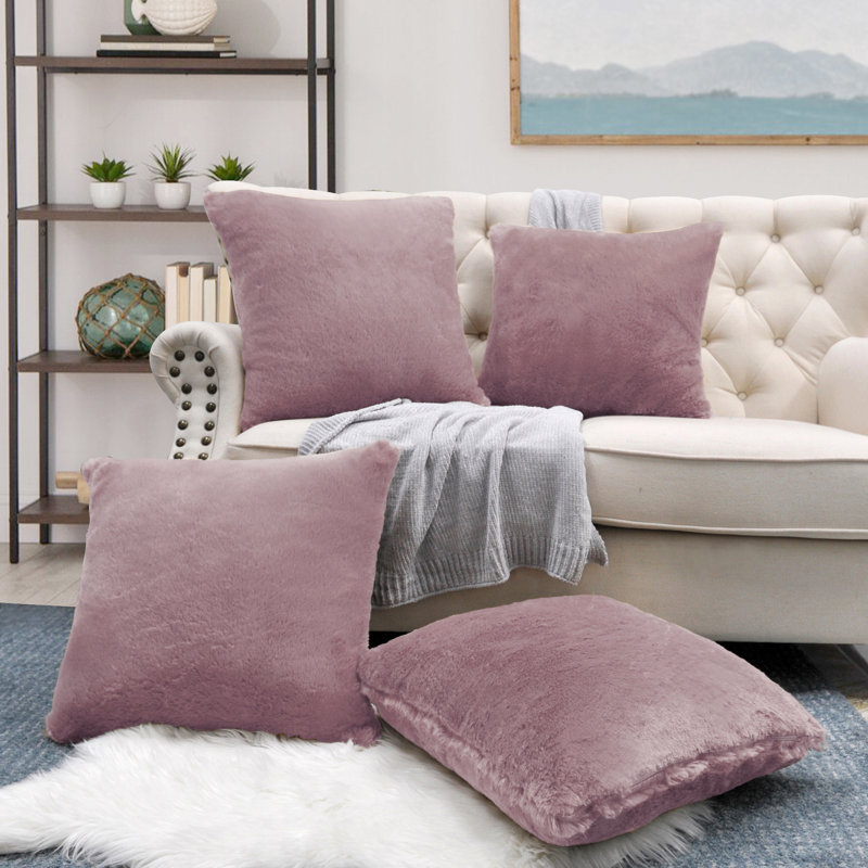 Housse de coussin réversible en fausse fourrure, Lilas