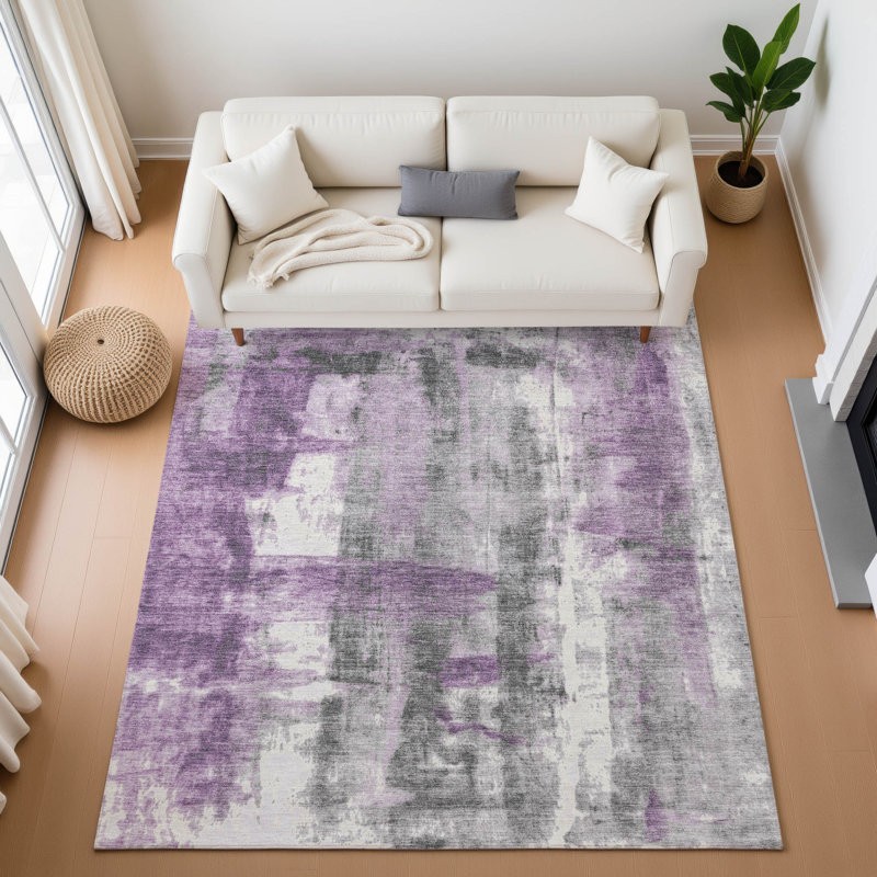 Tapis abstrait lavable à la machine Premium AMF1982 Pinkston, Rectangulaire 8 pi x 10 pi