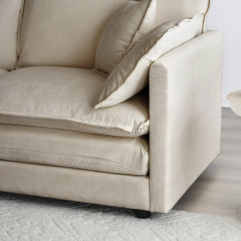 Chaise d'appoint 2, revêtement en chenille beige, structure en bois massif, sièges latéraux relaxants pour le salon avec coussin de 2, base, siège très confortable pour