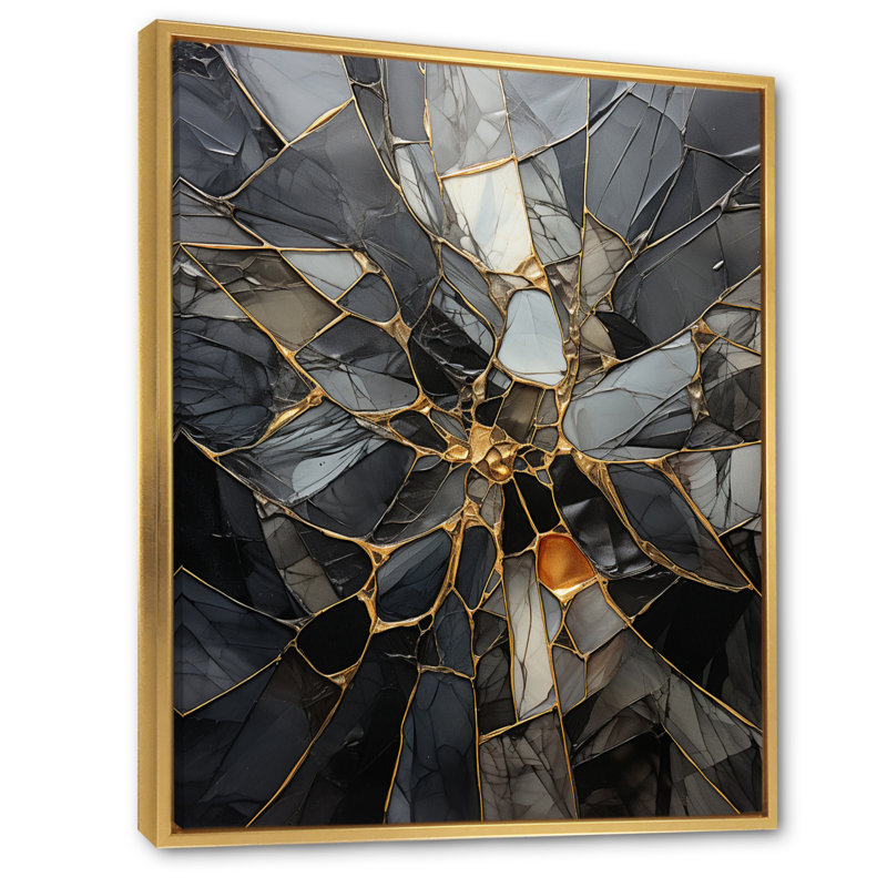 «Geometric Glam Contemporary», art mural abstrait géométrique, Cadre flottant doré, H 32 po x l 16 po x P 1 po