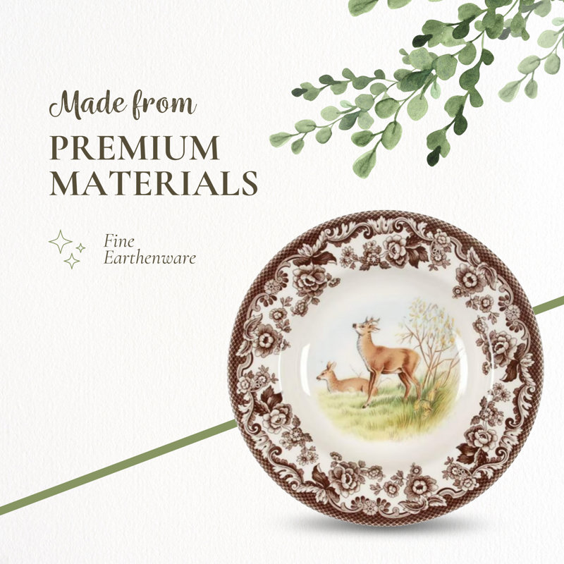 Spode Woodland Soup Plate - Deer Brown/White