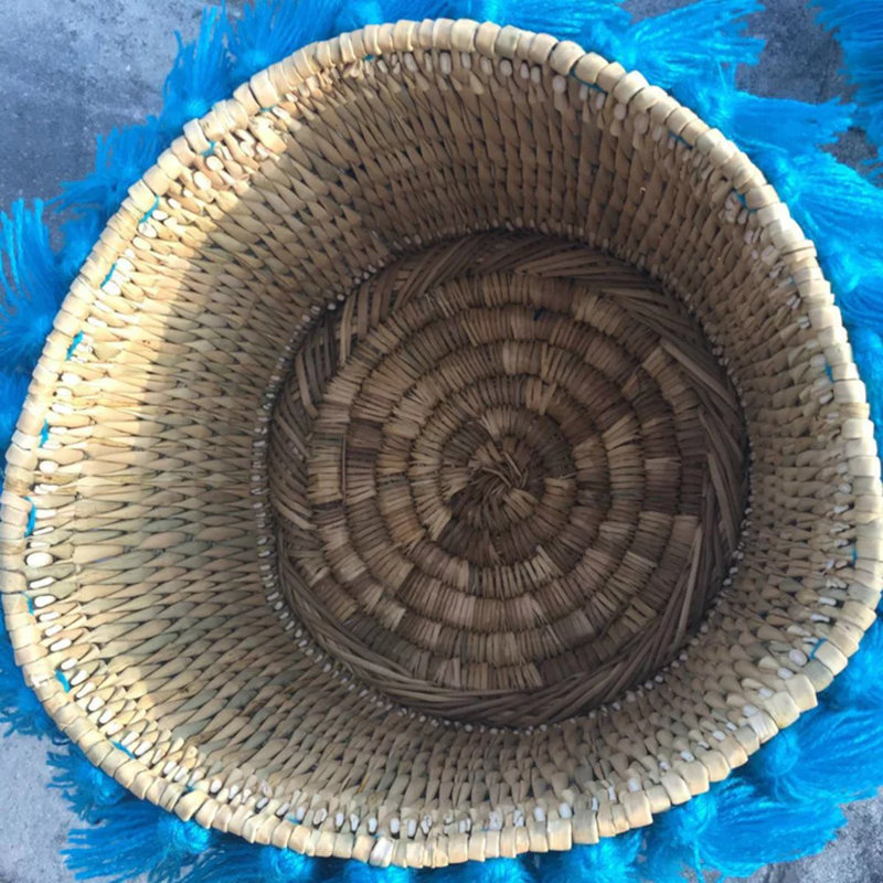 Grand panier avec pompons Séverine, Turquoise