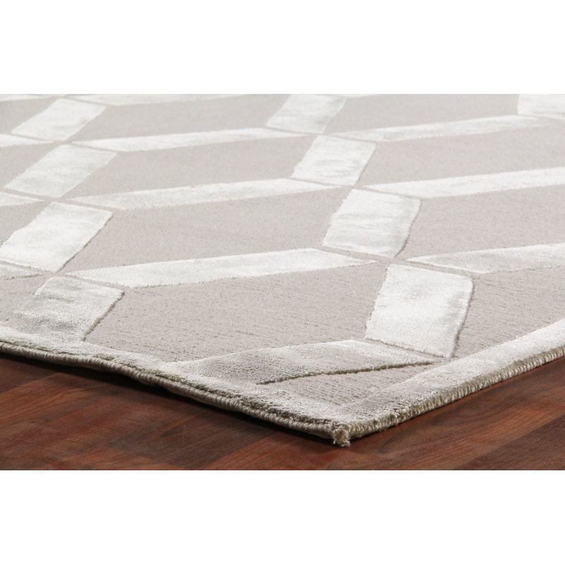 Metro-Velvet Geometric Area Rug in Silver, Rectangle 14' x 18'