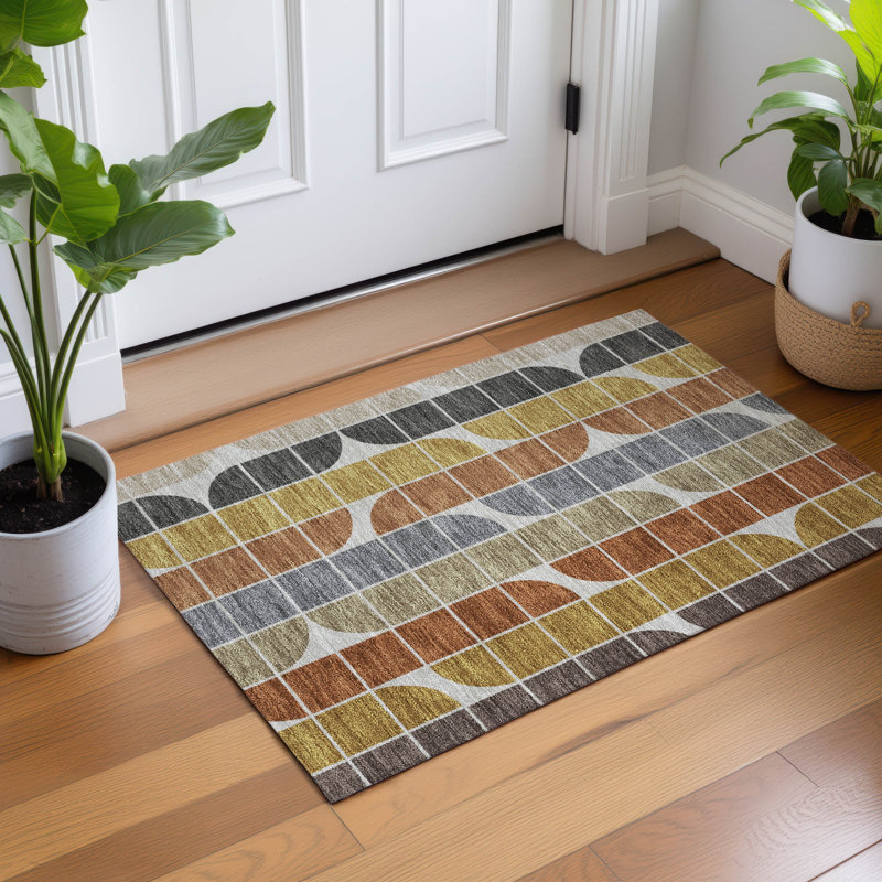 Machine Washable Indoor/Outdoor Lockway ACN2418 Mid-Century Modern Rug, Rectangle 1'8" x 2'6"
