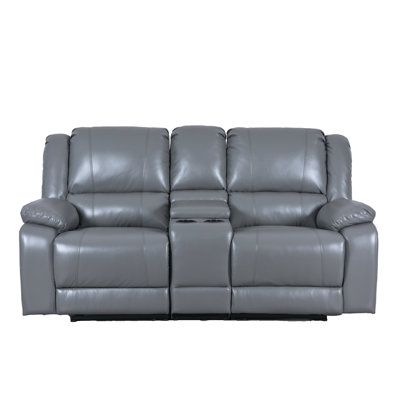 Causeuse inclinable de 72 po de largeur en similicuir avec rangement et porte-gobelets