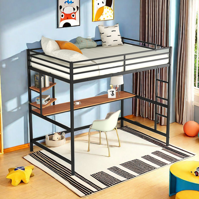 Lit mezzanine pour enfants Dathan, Double, Noir