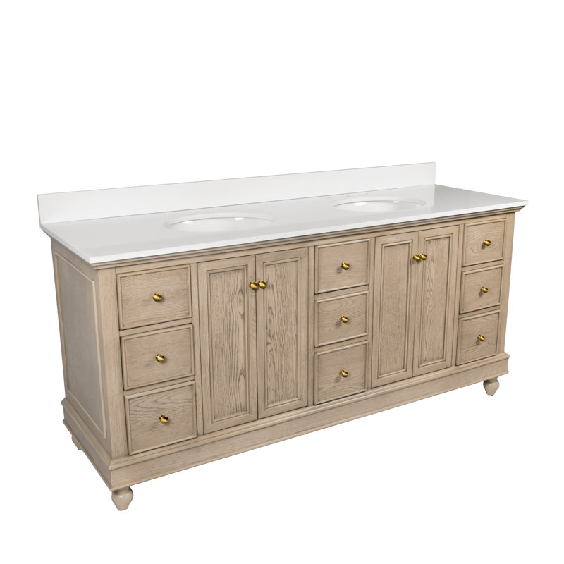 Dorismar 72'' Double Bathroom Vanity Set, Engineered White, Greige Oak