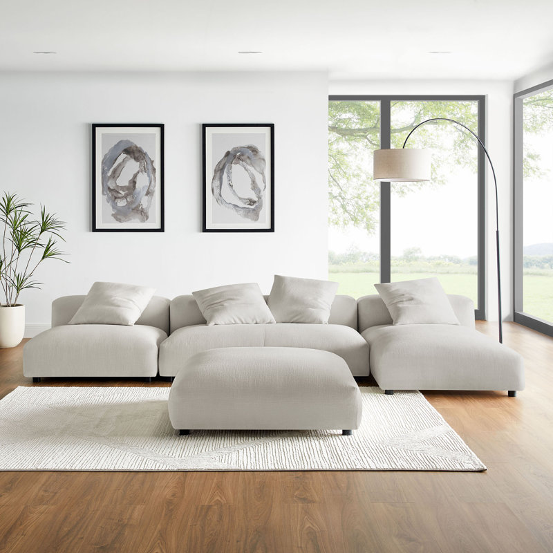 Canapé modulaire rembourré en tissu avec repose-pieds 4 pièces Solace, Tissu de sel