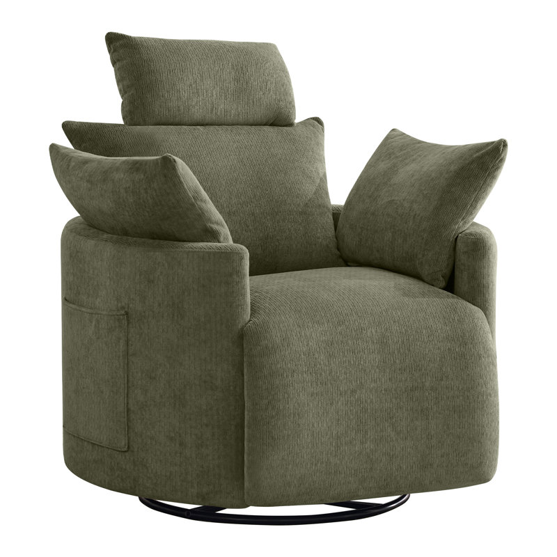 Fauteuil inclinable rond pivotant avec appui-tête réglable, alimentation et options manuelles, Vert, Manuel