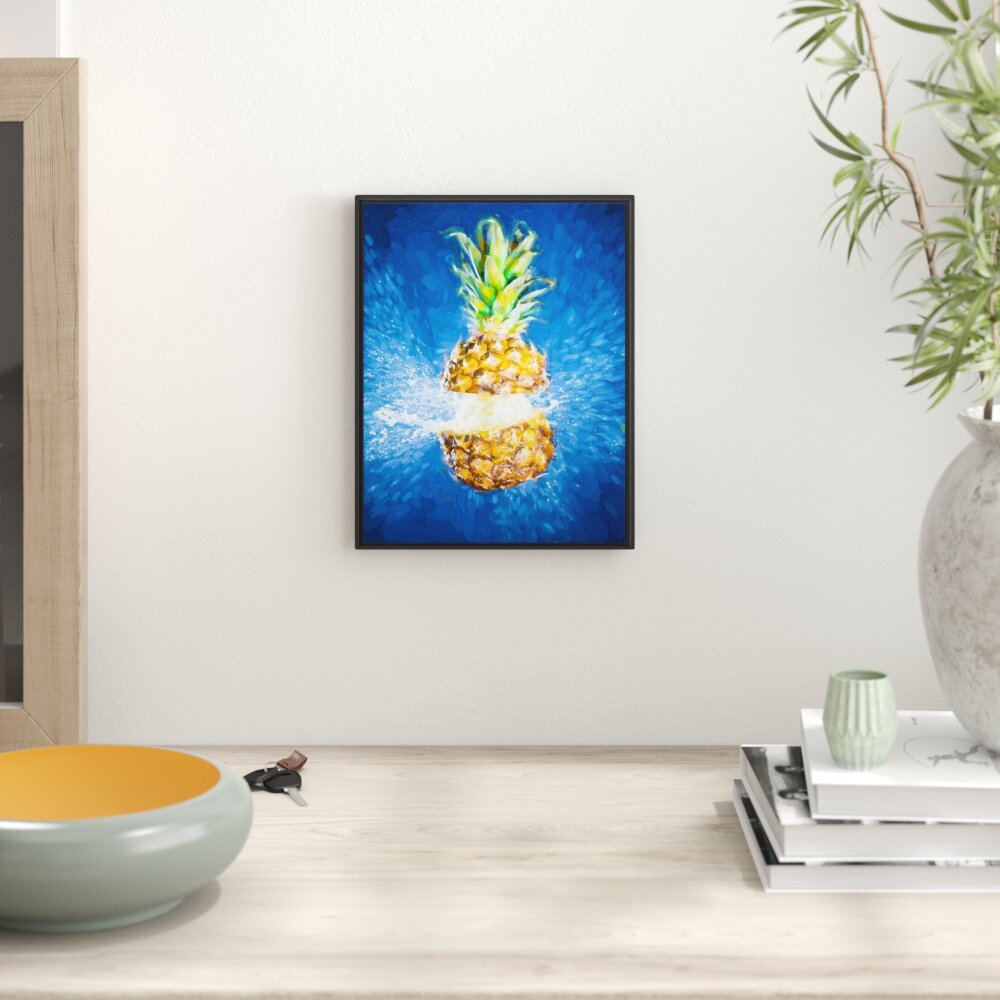 Gerahmtes Wandbild Ananas mit Wasser bespritzt Kunst