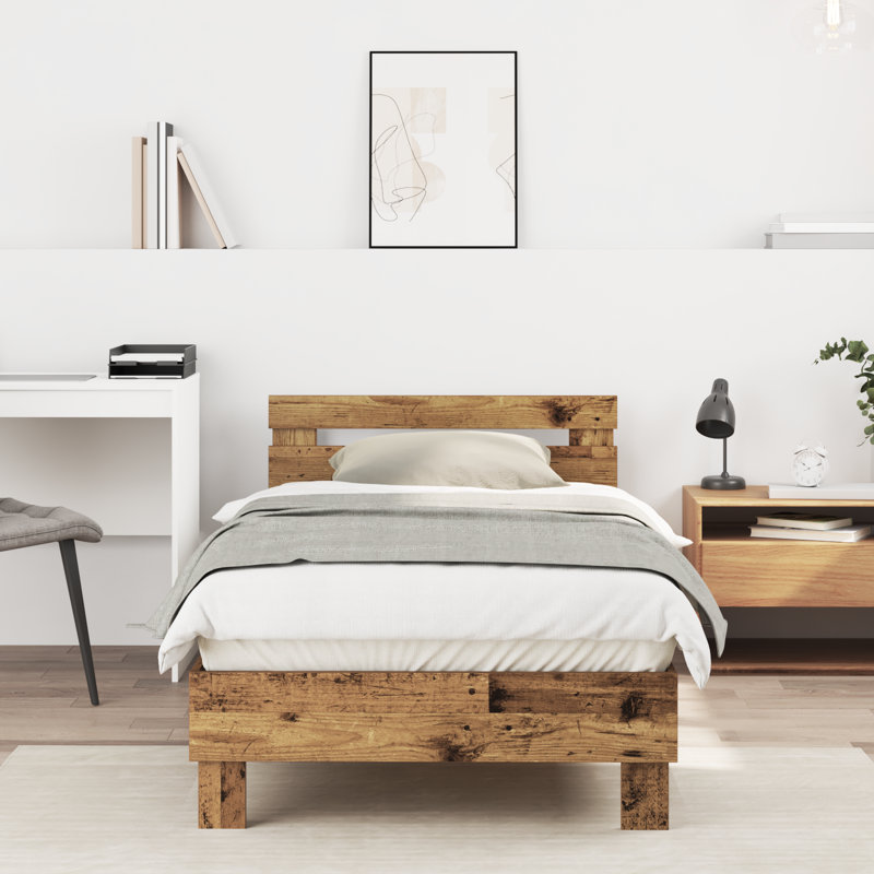 Single Bed Durable Rustic Minimalist, Old Wood, Solid Wood, 90cm x 200cm