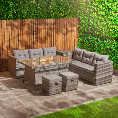 Lashika 8 - Person Rectangular Patio Dining Set with Cushions included