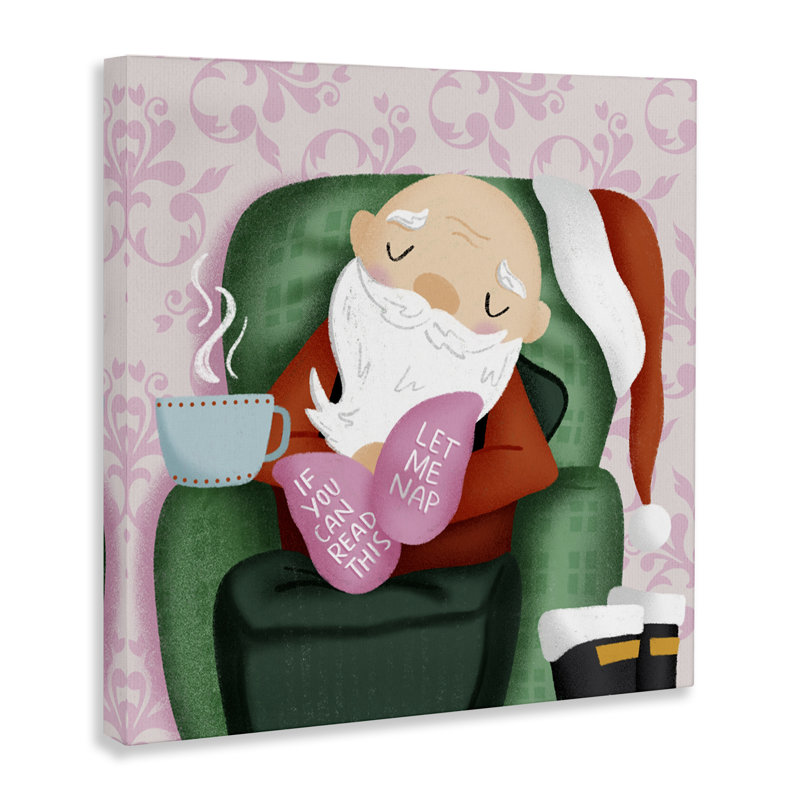 Toile Cozy Sleeping Santa Claus, design par Sarah Hickman, H 17 po x l 17 po