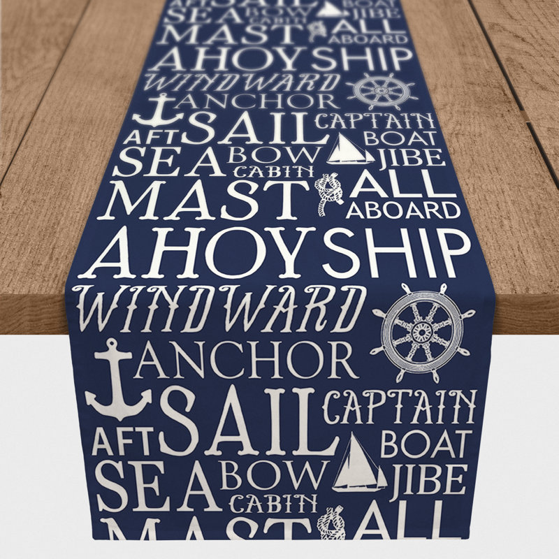 Mckinnon Beach Words Table Runner, 90" L x 16" W, Navy