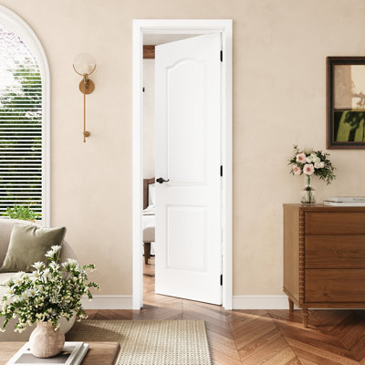 24" X 80" 2-Panel Molded Solid Interior Prehung Arch Top Door With Black Hinges, Solid Core Door Slab With Frame, Interior Door As Pantry Door, Bedroom Door, Laundry Door, Closet Doors, Room Doors, Right Hand
