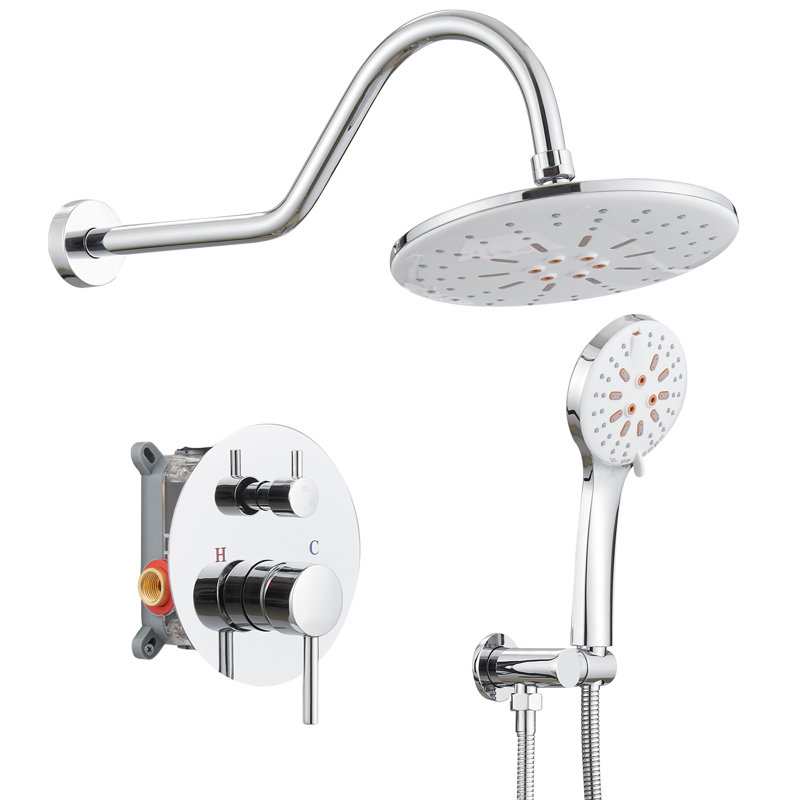 Robinet de douche à jet simple avec pomme de douche 3 jets 2,5 gallons par minute avec haute pression en chrome poli (valve incluse)