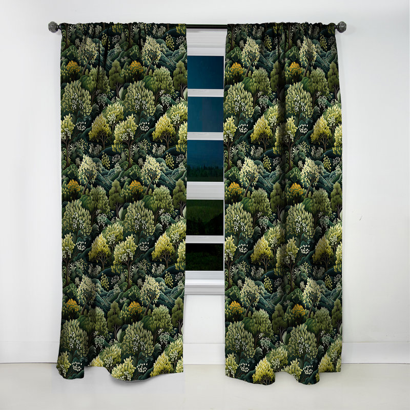 Motif botanique vert forêt IV - Rideau floral - Rideau occultant floral - 1 panneau, L 52 po x L 120 po