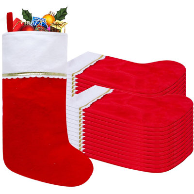 24 Pack Felt Christmas Stockings, 19 Inches Red And White Christmas Stockings Hanging Ornaments, White Cuff With Gold Trim Christmas Stockings For Family Christmas Holiday Decorations