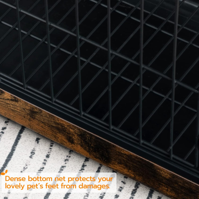 Medium Brown Wooden Dog Crate Table with Metal Bars