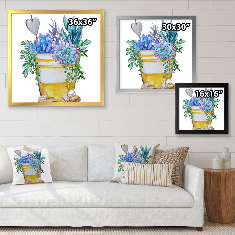 «Blue Succulent Plant Composition», impression sur toile, Cadre photo argenté, H 16 po x l 16 po x P 1 po