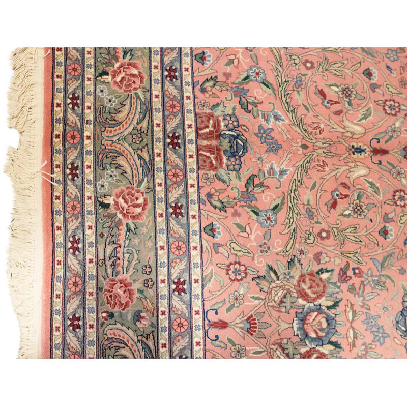 Tapis unique rose / vert / rouge noué à la main de haute qualité