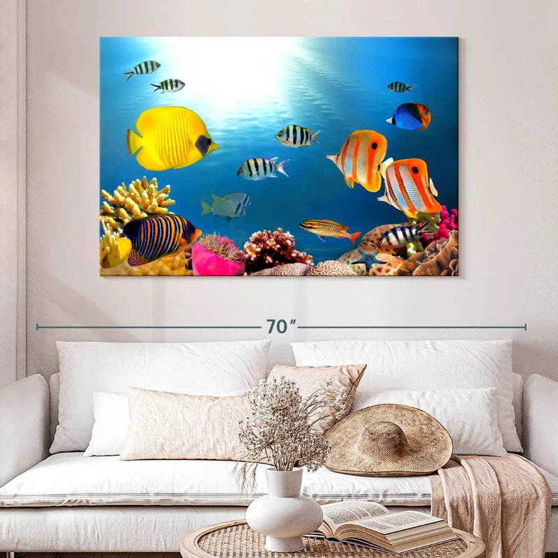 Poissons tropicaux et coraux, H 34 po x l 51 po