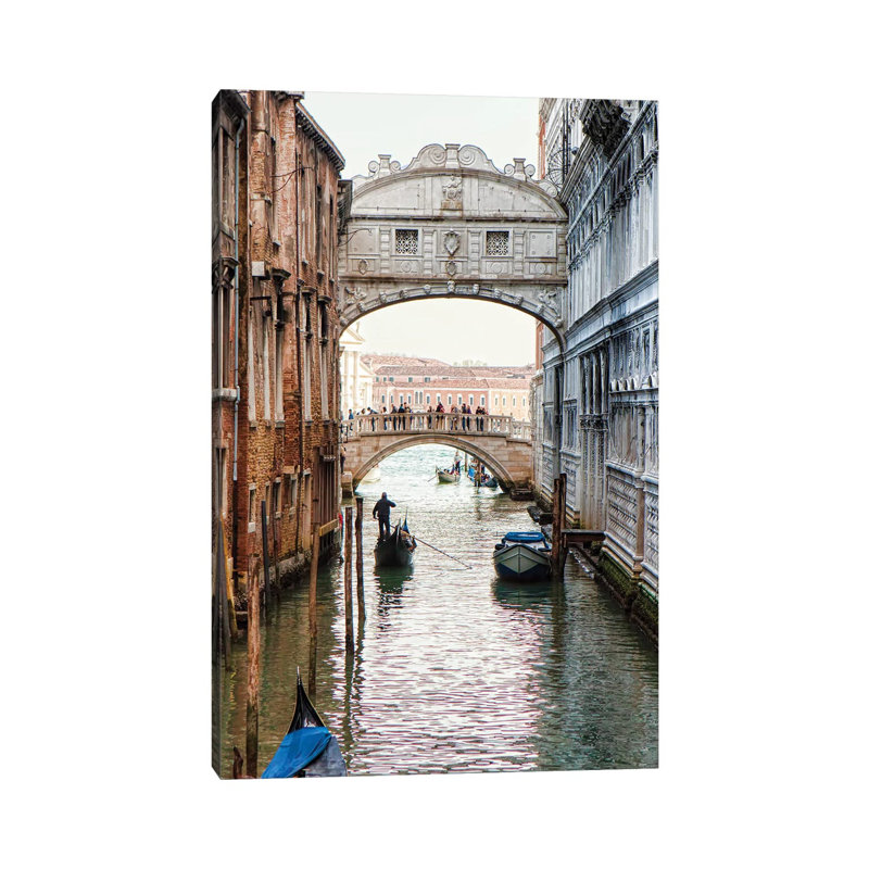 Gondolas Under Bridge Of Sighs In Venice by Susan Schmitz - Wrapped Canvas Print, 20.32 cm H x 30.48 cm W