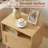 22.83" Rattan Nightstand With Door And Open Shelf Solid Wood Legs Bedside Table