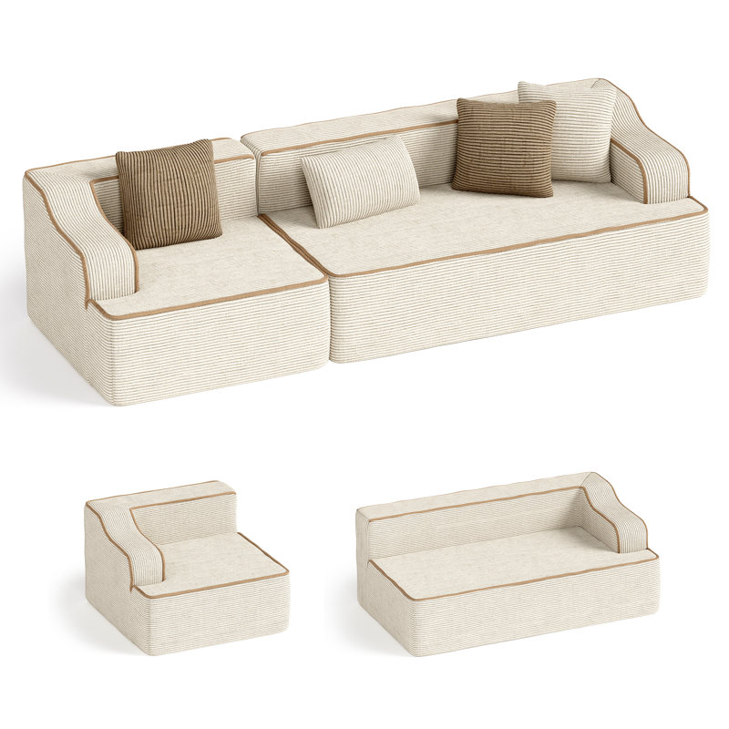 3 Seat Sectional Sofa, 105" Wide Modern Soft Beige Sofa Couch , No Assembly Required, For Living Room Office Apartment