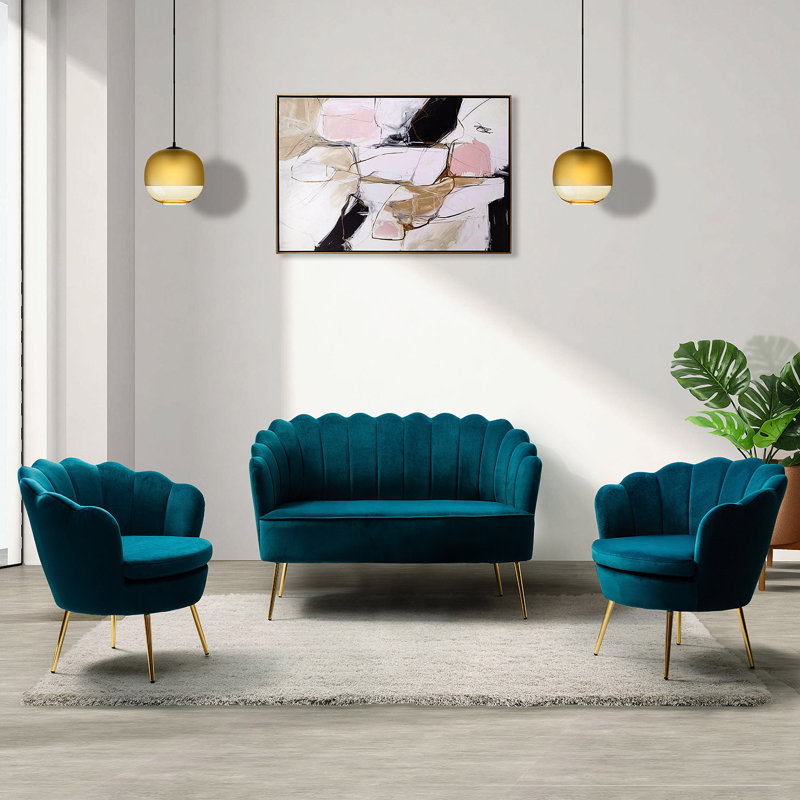 Ensemble de salon Hendrix , Velours bleu sarcelle