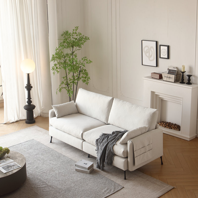 Canapé Landen Cloud 3 places avec accoudoirs et coussins de rangement, Blanc