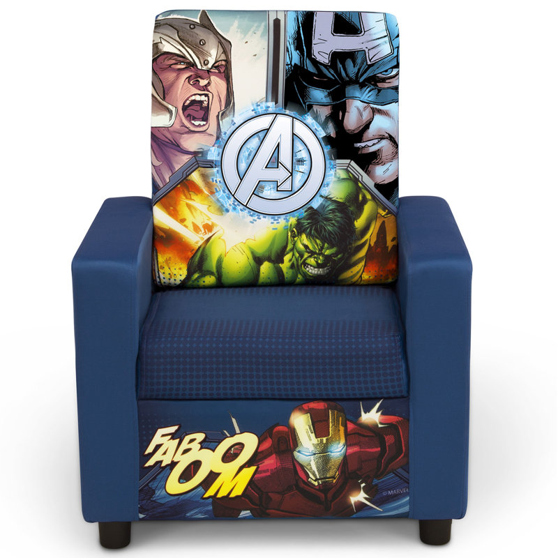Cozy Kid-Sized Blue Spot Wood Armchair for Avengers Fans