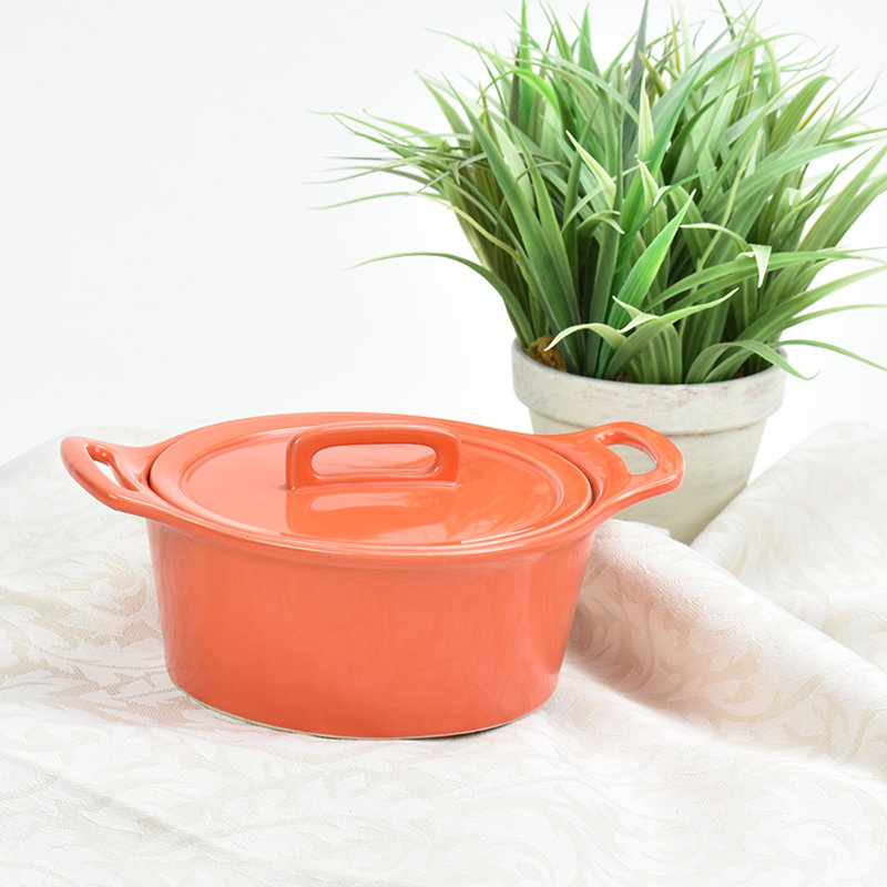 Casserole ronde en grès avec couvercle Omniware, Orange, Grand