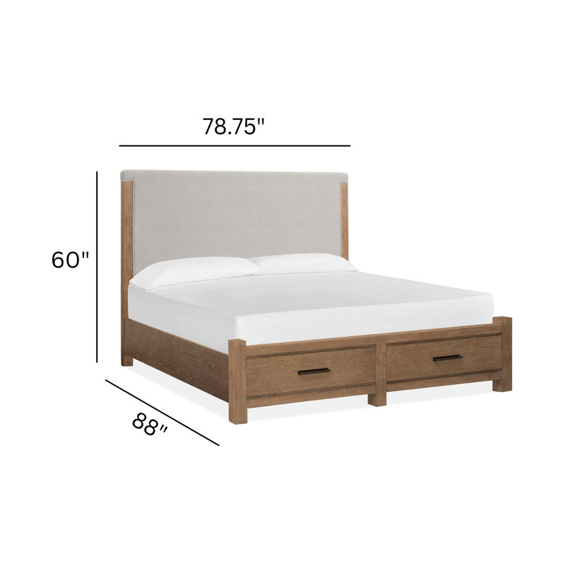 Très grand lit à panneau avec rangement Wilmot, 2 Pcs: Bed, Nightstand, Très grand