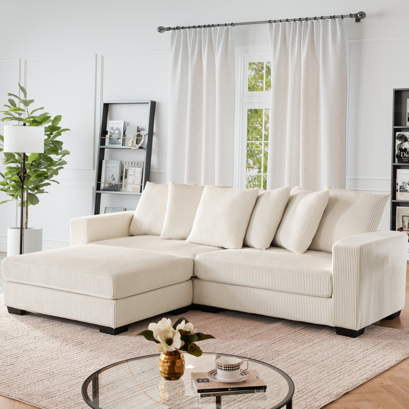 101.6" Upholstered Modular Sectional Sofa Bed Cloud Couch With Deep Seat For Living Room, 2 Seats + 1 Ottoman, Beige, 3