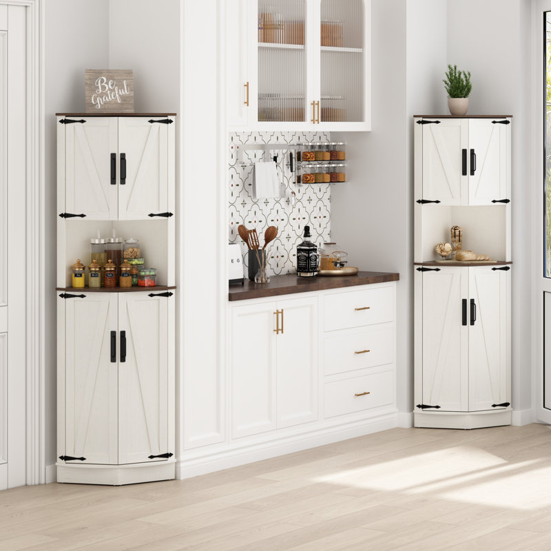 68"H Accent Cabinet, Corner Cabinet With Adjustable And Removable Shelves, White/Brown