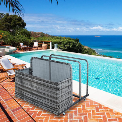 Organisateur de rangement flottant pour piscine avec roues, bac de rangement extérieur en osier à double couche pour support à nouilles pour jouets de piscine