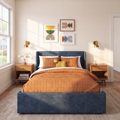 Solid Wood Upholstered Panel Bed