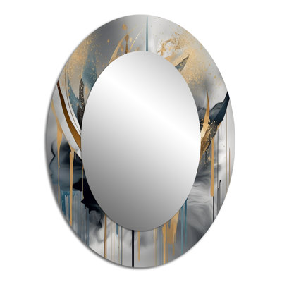Abstract Shapes And Infinity Lines III - Gold Oval Wall Mirror Decor