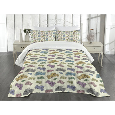 Ambensonne Motorcycle Bedspread Pastel Multicolor Multicolor