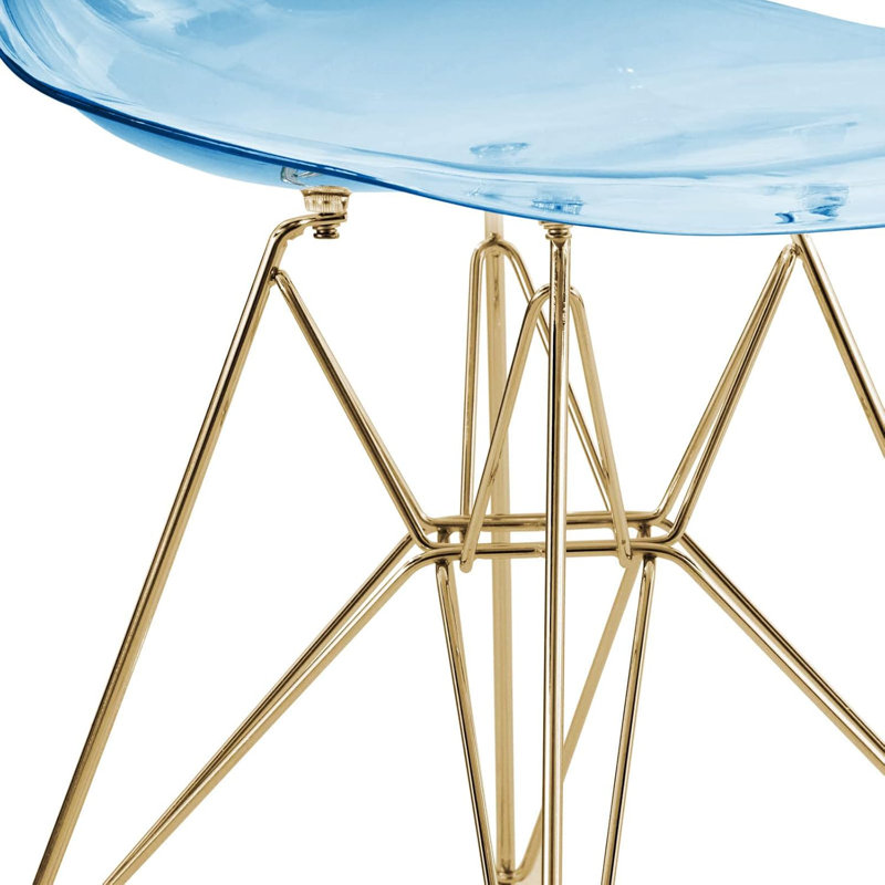 Blue Color Molded Side Chair, Gold