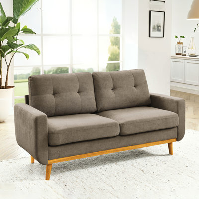 67.7" W Mid Century Modern Upholstered Loveseat Sofa With Wooden Legs