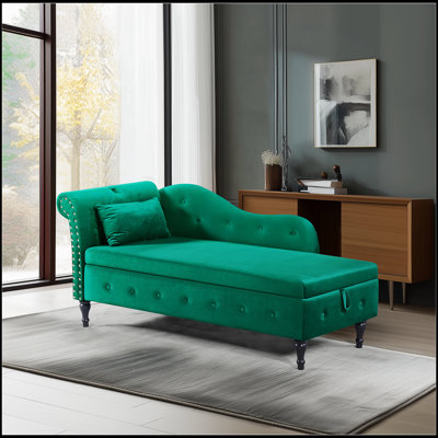 Luxurious Velvet Chaise Lounge with Spacious Storage, Button Tufting, and Solid Wood Legs for Modern Homes by Mercer41