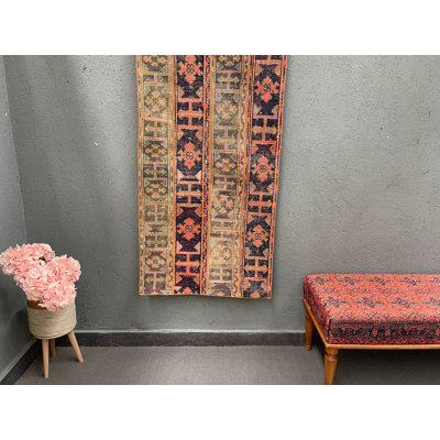 28.3x61.4 Inch Red Patchwork Rug, Traditional Style Rug