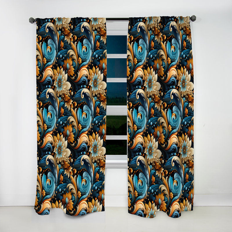 Industrial Chic Paisley Pattern III - Glam Curtain - Velvet Room Darkening - 1 panel, 52" W x 63" L