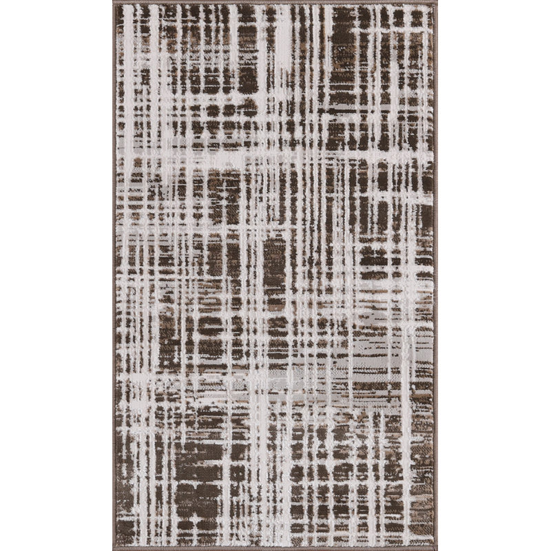 Figueroa Collection Abstract Grid Design Neutral Area Rug, Rectangle 1 pi 9 po x 2 pi 9 po
