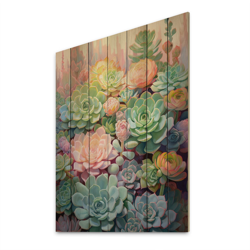 «Green Succulents Succulent Dreams» sur impression sur bois, H 32 po x l 24 po x P 0,78 po